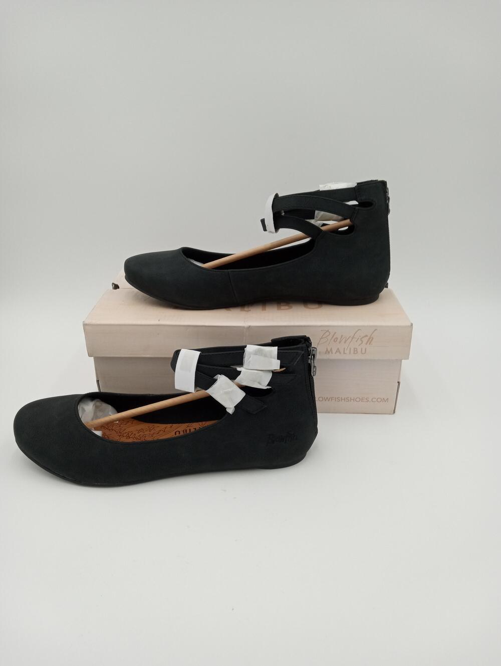 Blowfish Malibu Pushi Shoes Womens Black Vegan Ballet Flats Ankle Strap Size 10